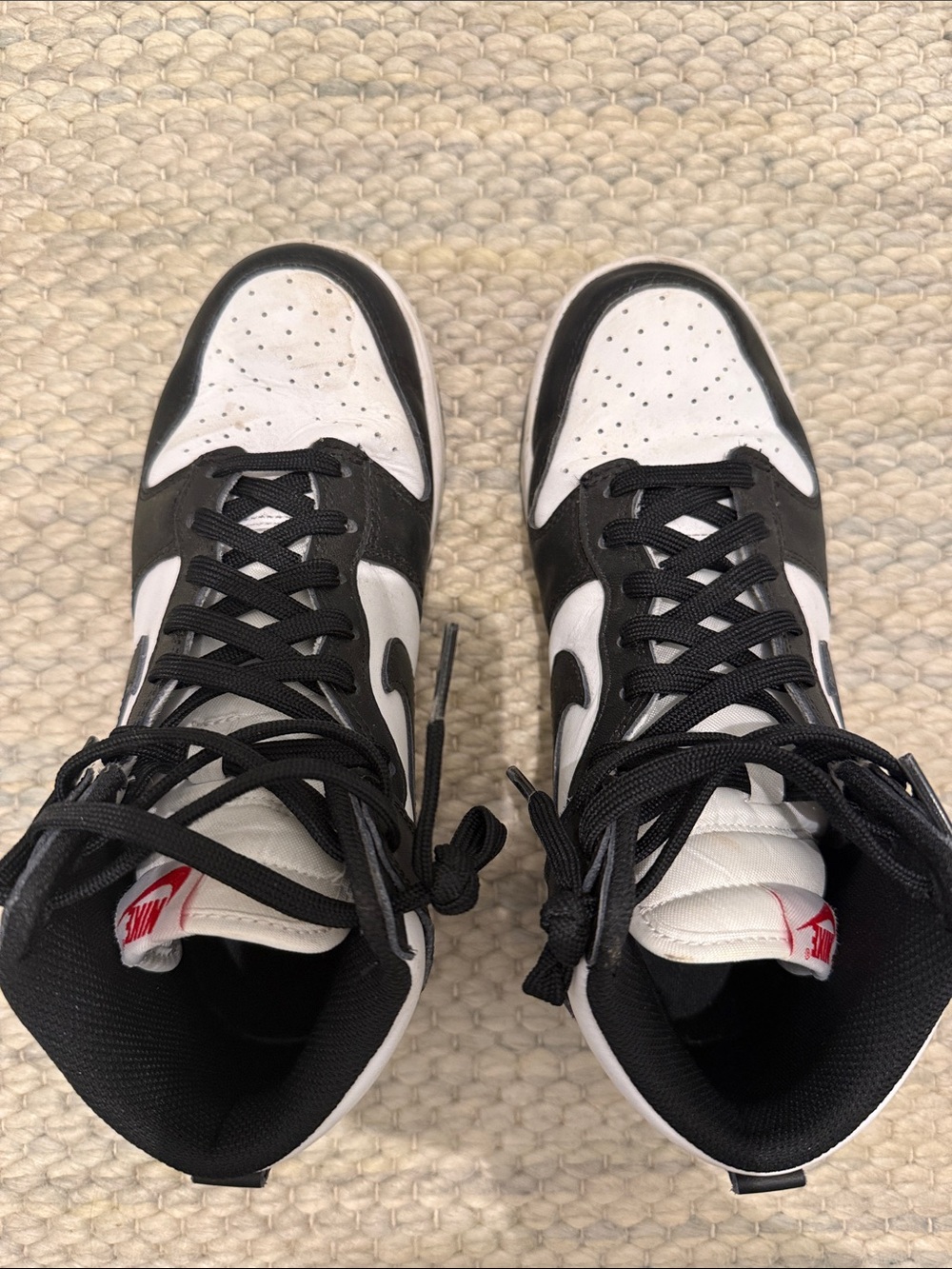Nike Kids Black and White High-Top Sneakers with Red Logo